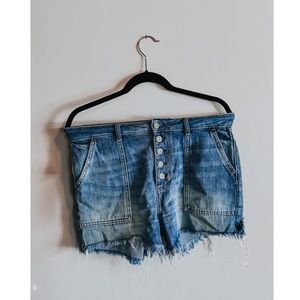 high waisted button up denim shorts